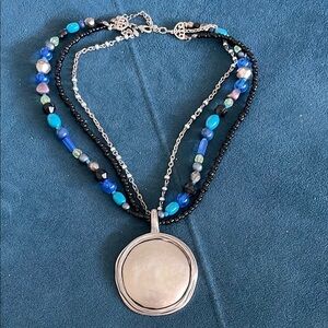 Vintage Elegant Silver and Blue beaded Multi-Strand Necklace by Premier Designs